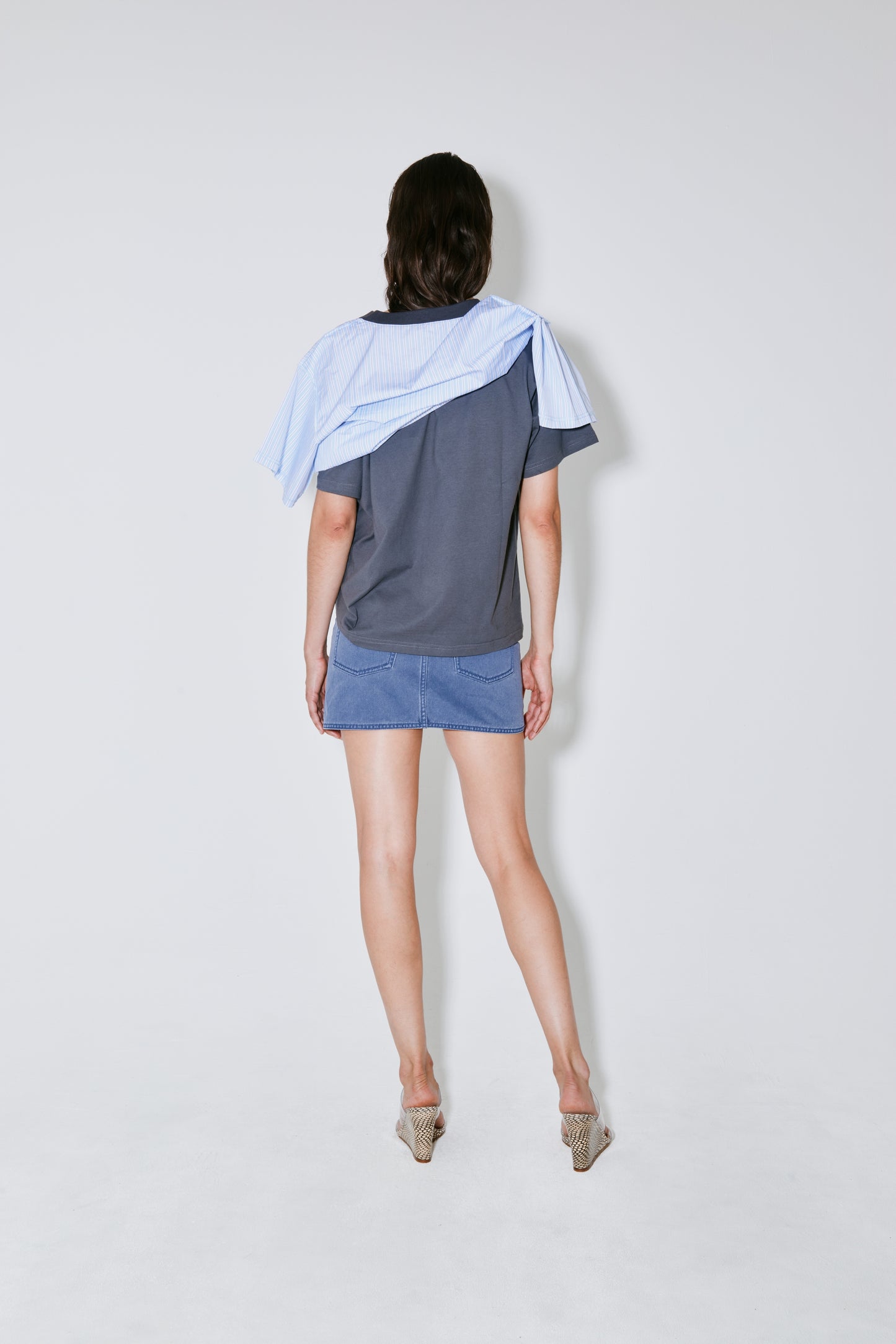 THOAI t-shirt grey blue stripes